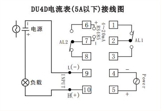 DU4D数显电流表直接接线示例图
