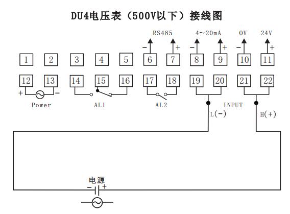DU4数显电压表直接接线示例图