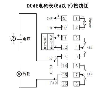 DU4E数显电流表直接接线示例图